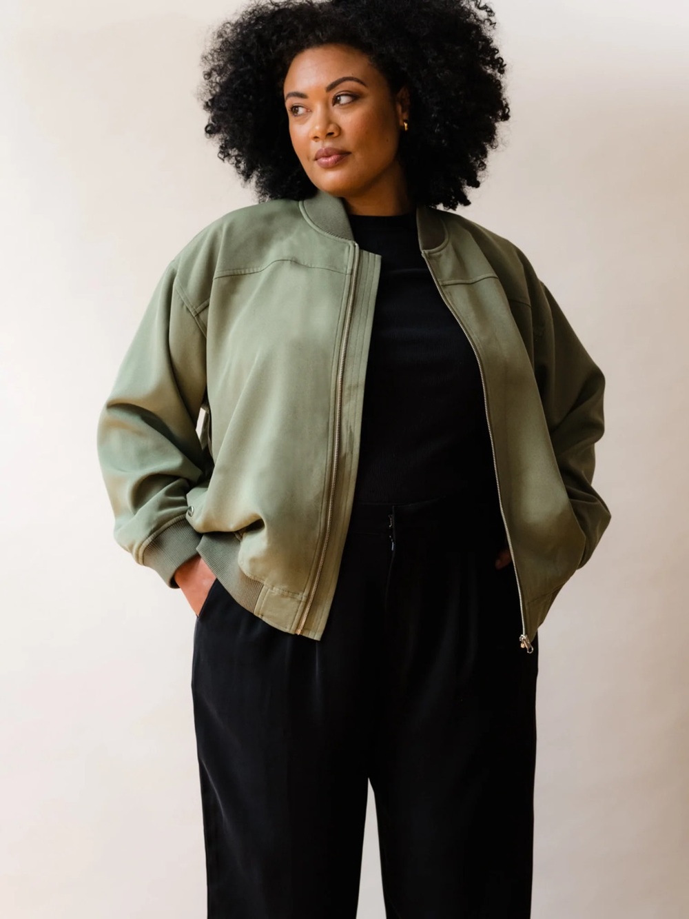 Able Olive Bomber Jacket in Sage Green